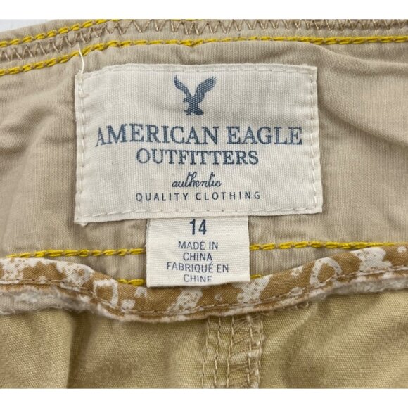 American Eagle Outfitters Khaki Mini Skirt Womens Size 14‎ Cotton Blend Y2K - Picture 3 of 5